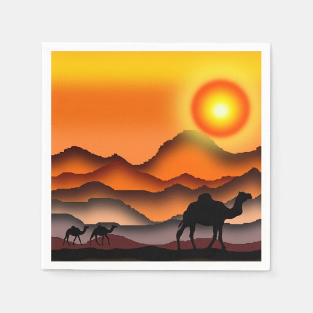 Sunset Desert Camel Napkins Pappersservett (Framsidan)