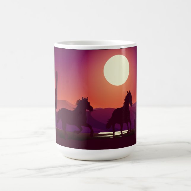 Sunset Desert Vild Horses Running Kaffemugg (Center)