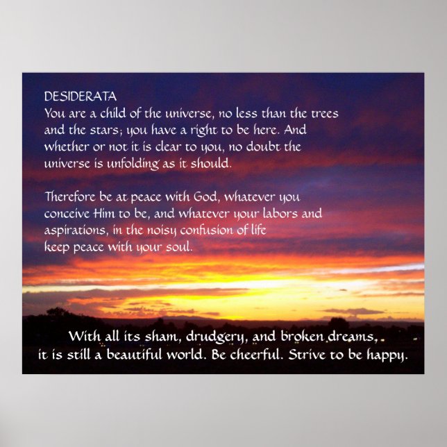 Sunset DESIDERATA Poster (Framsidan)