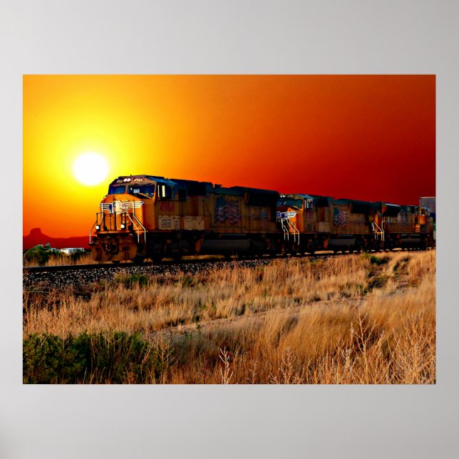 Sunset Diesel Locomotive Tåg 32"x24" Poster (Framsidan)
