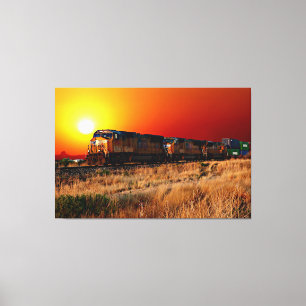 Sunset Diesel Locomotive Tåg 60"x40" stor Canvastryck