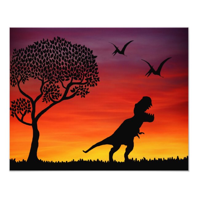 Sunset Dinosaur Scene Fototryck (Framsidan)