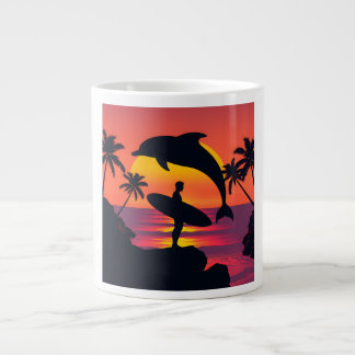 Sunset Dolphin och Surfer Tropical Beach Coffee Mu Jumbo Mugg