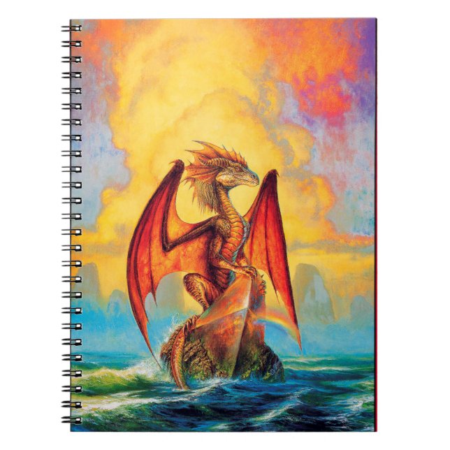 Sunset Dragon Fantasy Art Anteckningsbok (Framsidan)