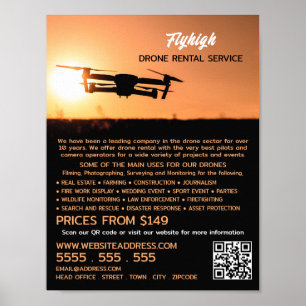 Sunset Drone Silhouette, Drone Rental Company Poster