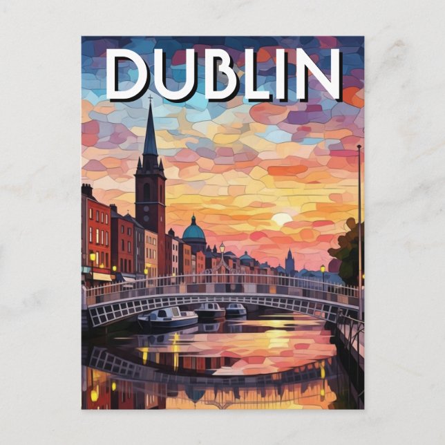 Sunset Dublin Ireland Travel Vykort (Framsida)