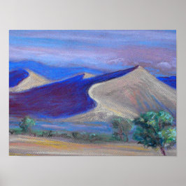 Sunset Dunes, Distant Mountains och Träd Poster