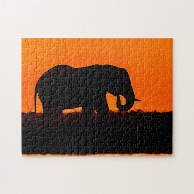 Sunset Elephant Silhouette Puzzle Pussel (Horisontell)