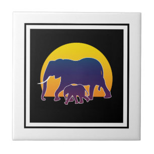 Sunset Elephants Kakelplatta