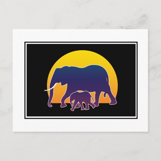 Sunset Elephants Vykort (Framsida)