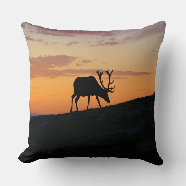 Sunset Elk Silhouette Kudde (Framsida)
