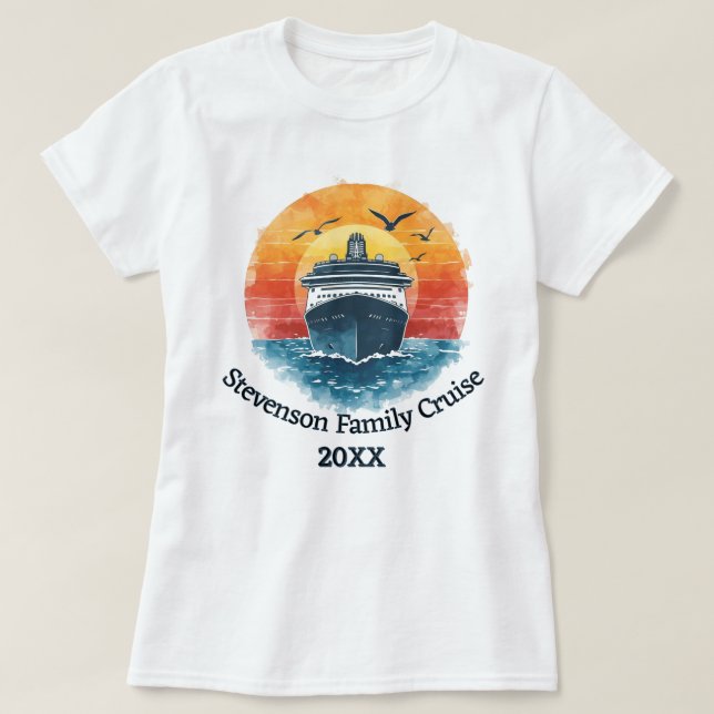 Sunset Family Name Vacation Cruise Ship Keepsake T Shirt (Design framsida)