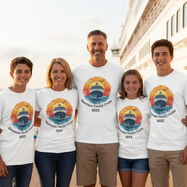 Sunset Family Name Vacation Cruise Ship Keepsake T Shirt (Family Vacation matching cruiser shirts)