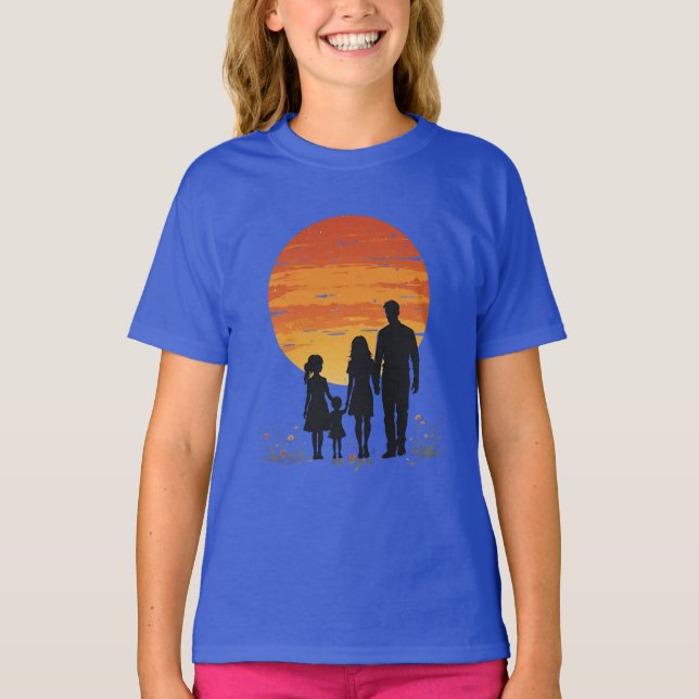 Sunset Family Silhouette T-Shirt (Framsida)