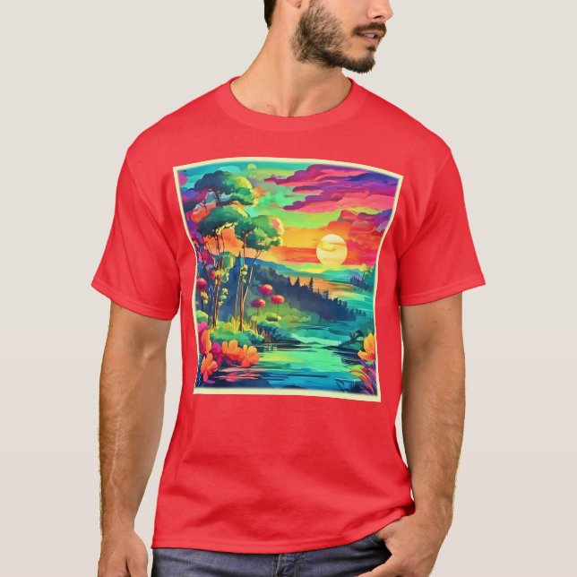 Sunset Fantasy liggande T Shirt (Framsida)
