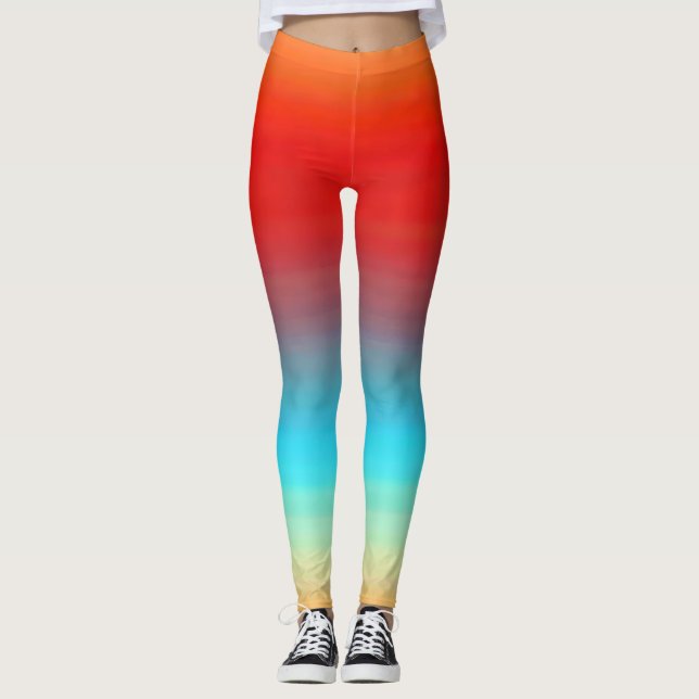 Sunset Färg Ombre Mönster Leggings (Framsida)