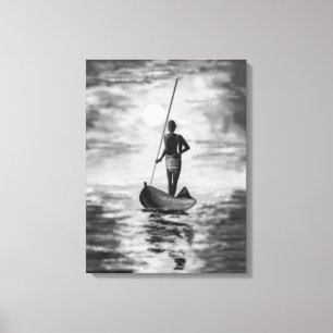 Sunset Fisherman Kanvastryck Black White Painting