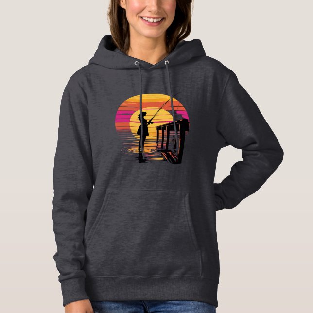 Sunset Fishing – Women’s Hoodie T Shirt (Framsida)