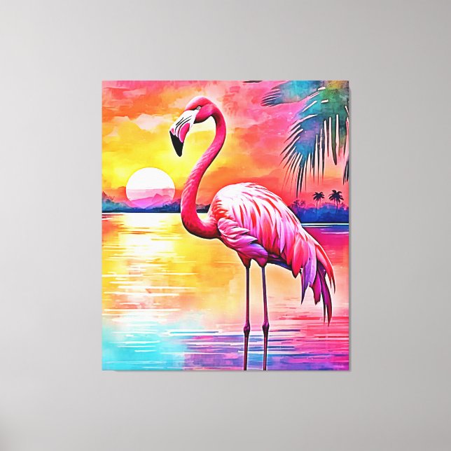 Sunset Flamingo Art Design Canvastryck (Framsida)