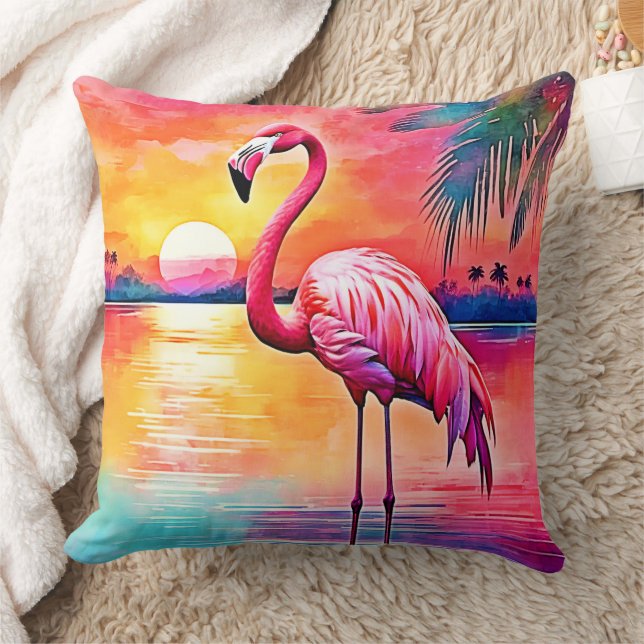Sunset Flamingo Art Design Kudde (Filt)