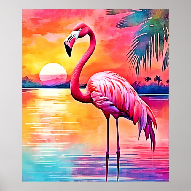 Sunset Flamingo Art Design Poster (Framsidan)
