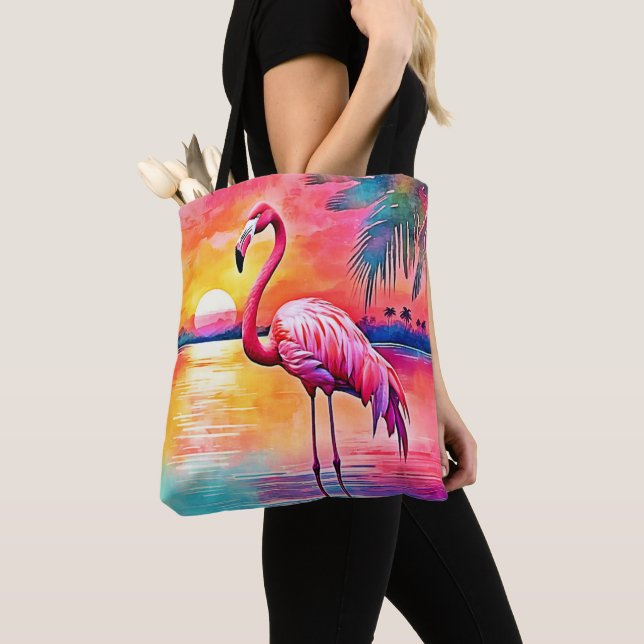Sunset Flamingo Art Design Tygkasse (Närbild)