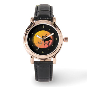 Sunset Flamingos Personal med Namn Armbandsur