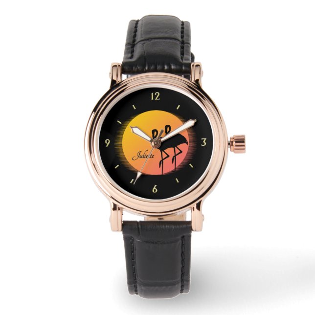 Sunset Flamingos Personal med Namn Armbandsur (Framsida)