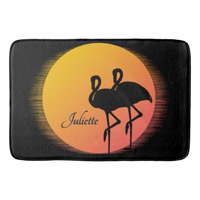 Sunset Flamingos Personal med Namn Badrumsmatta (Framsidan)