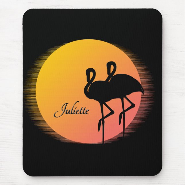 Sunset Flamingos Personal med Namn Musmatta (Framsidan)