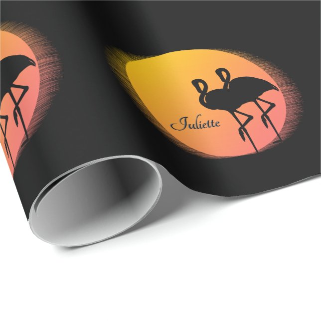 Sunset Flamingos Personal med Namn Presentpapper (Rullad Hörn)