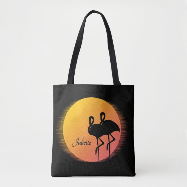 Sunset Flamingos Personal med Namn Tygkasse (Framsida)