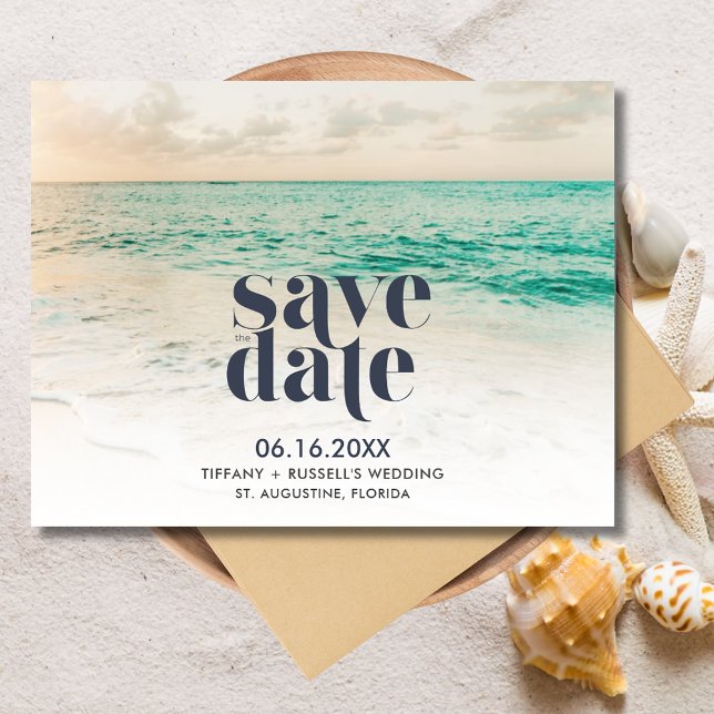 Sunset Florida Beach bröllop Spara datumet Meddelande Vykort (Sunset Florida Beach Wedding Save the Date Postcard)