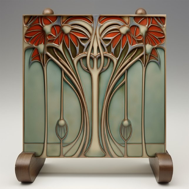 Sunset Flourish Art nouveau Kakelplatta (Skapare uppladdad)