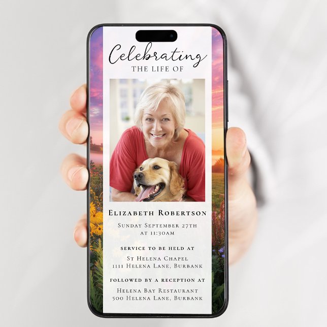 Sunset Flowers Photo Funeral Digital Evite Inbjudningar (Skapare uppladdad)