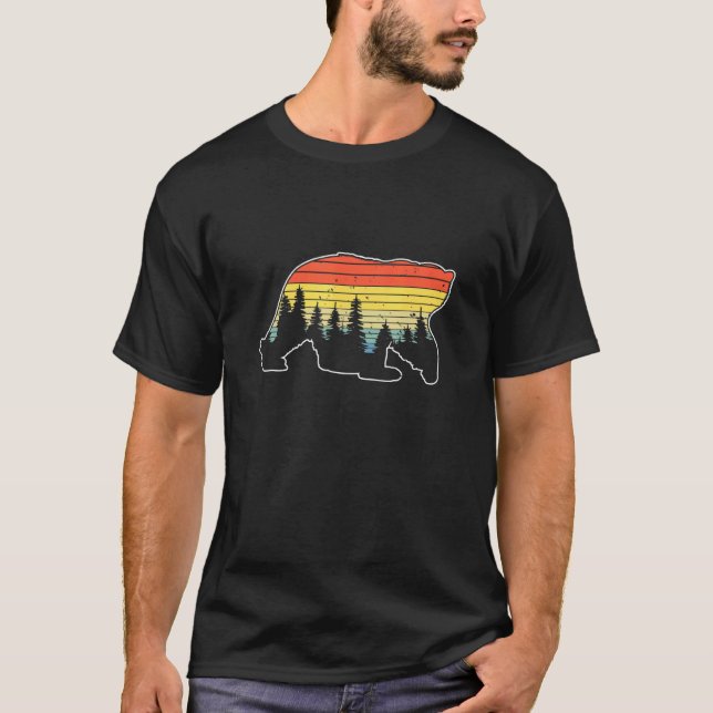 Sunset Forest Nature Bear Silhouette Of A Bear In  T Shirt (Framsida)
