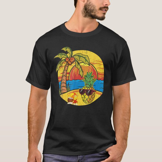 Sunset Funny Pineapple Handflatan Träd Sunglasses  T Shirt (Framsida)