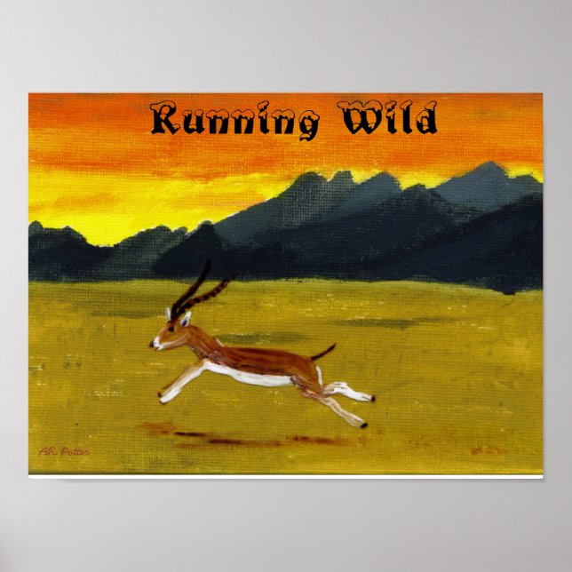 Sunset Gazelle Running Vild Animal Poster (Framsidan)