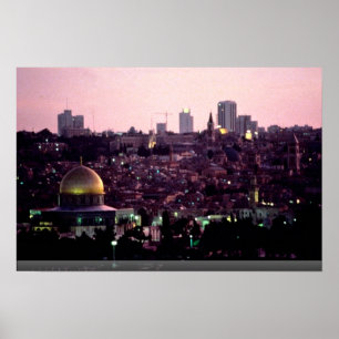 Sunset Glow over Old City of Jerusalem, Israel Poster