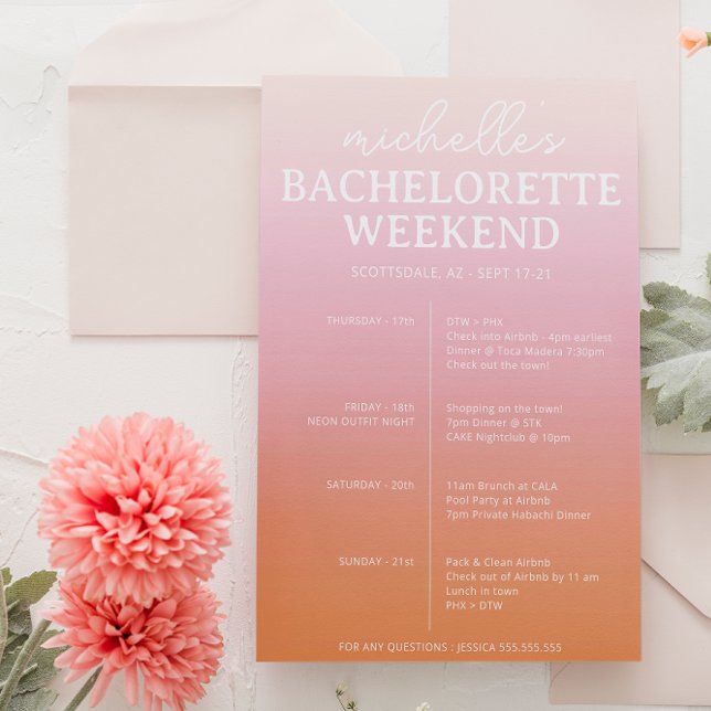 Sunset Gradient Bachelorette Agenda Itinerary Spara Datumet (Skapare uppladdad)