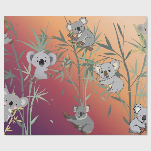 Sunset Gradient Cute Koala & Bamboo  Presentpapper (Platt)