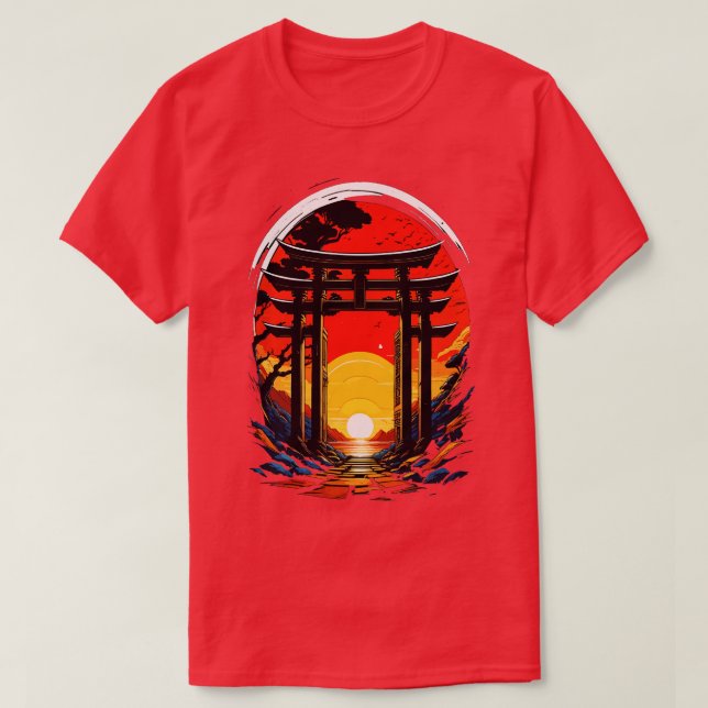 Sunset Grind japansk Torii Art T Shirt (Design framsida)