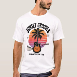 Sunset Grooves Vintage Guitar Handflatan Träd Musi T Shirt