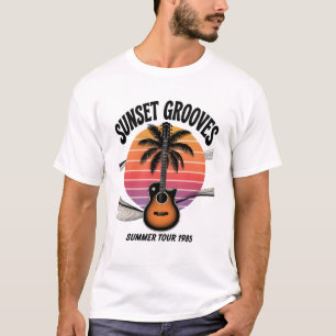 Sunset Grooves Vintage Guitar Handflatan Träd Musi T Shirt