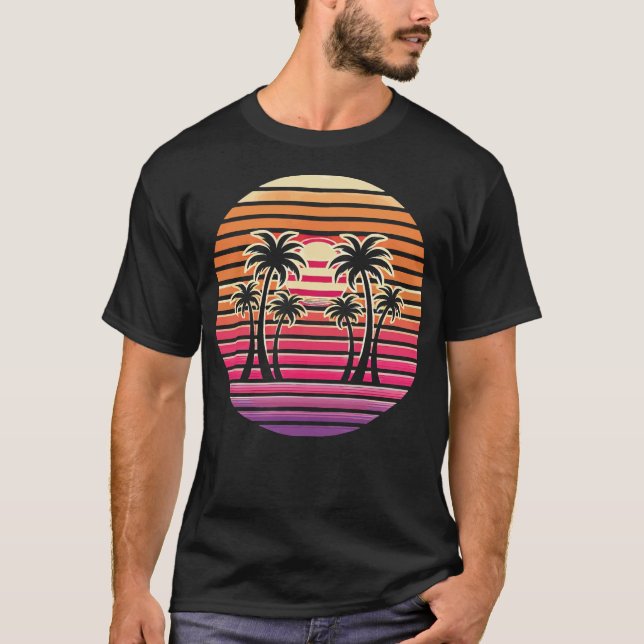 Sunset Handflatan Träd Art T Shirt (Framsida)