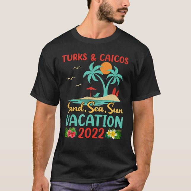 Sunset Handflatan Träd Beach Vacation 2022 Turks & T Shirt (Framsida)