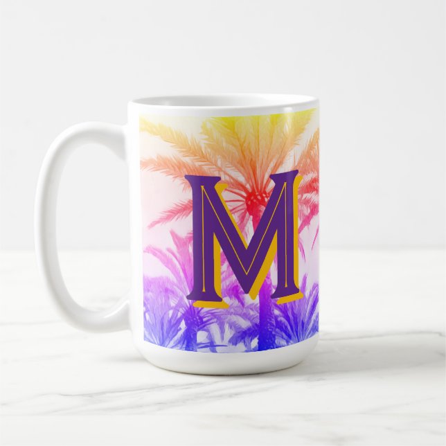 sunset handflatan träd monogram Mugg (Vänster)