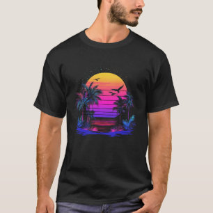 Sunset Handflatan Träd Retro 80-tal Aesthetic 90s  T Shirt