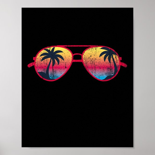 Sunset Handflatan Träd Sungles Beach Tropical Summ Poster (Framsidan)