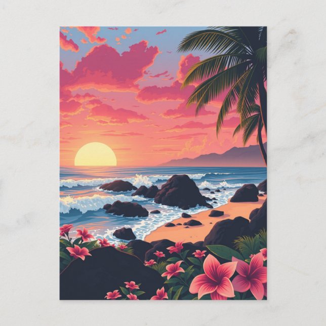 Sunset Hawaii Aloha Vintage resor Vykort (Framsida)